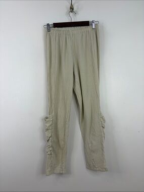 Oh My Gauze Pants Womens 0 XS Small Beige Cotton Ankle Pockets Resortwear Comfy